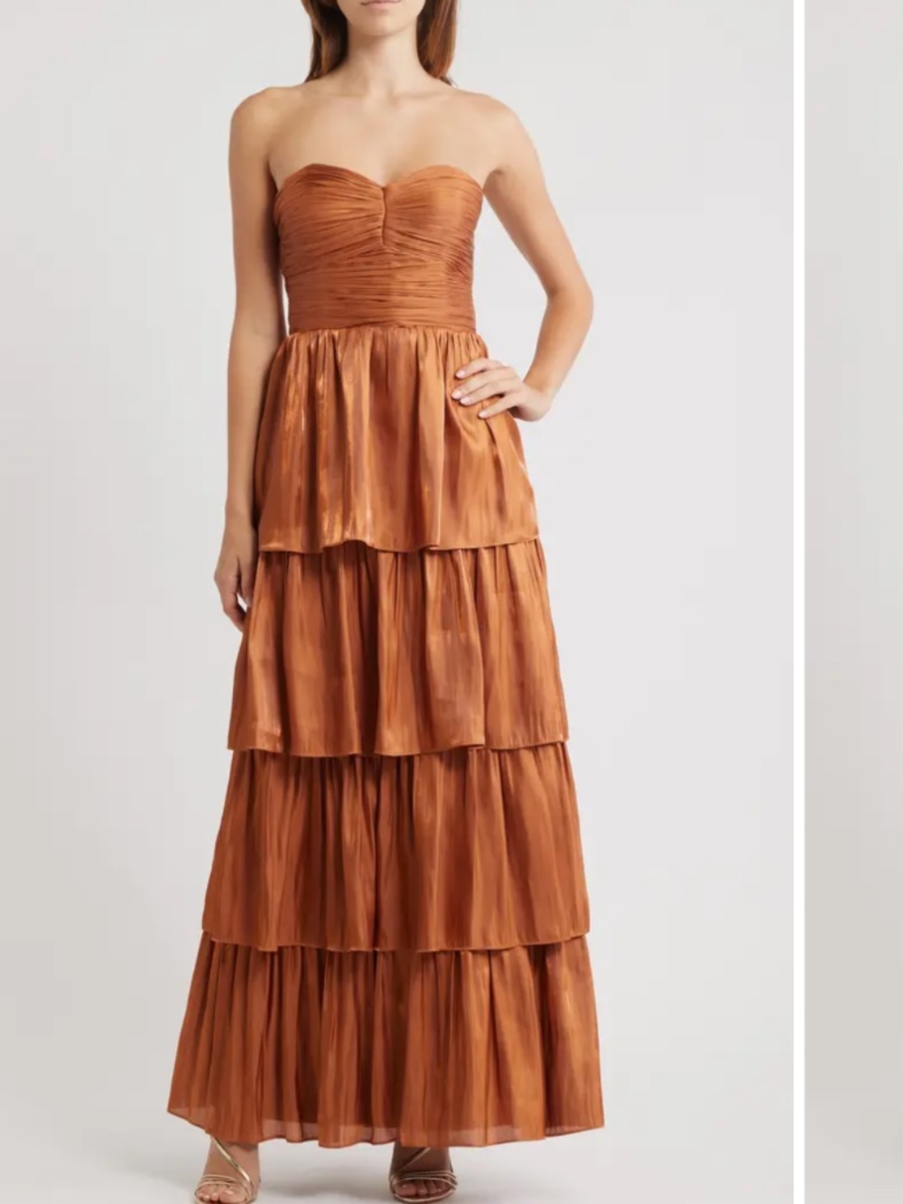 Lulus Women's Size S Brown Rust Bella Strapless Tiered Gown Maxi Prom Dress
